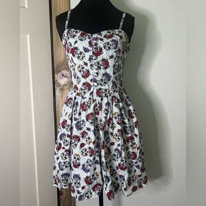 Hell Bunny White Sugar Skull & Rose Sundress Button Detail Punk Pin Up